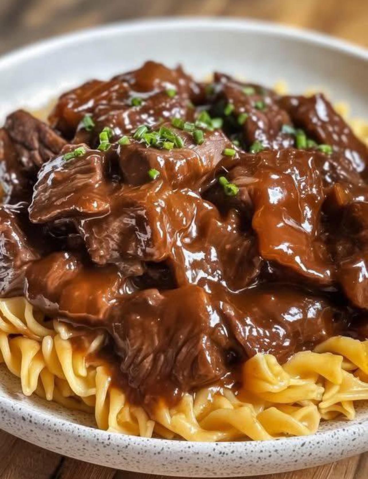 TREMENDOUS CROCKPOT BEEF TIPS & NOODLES