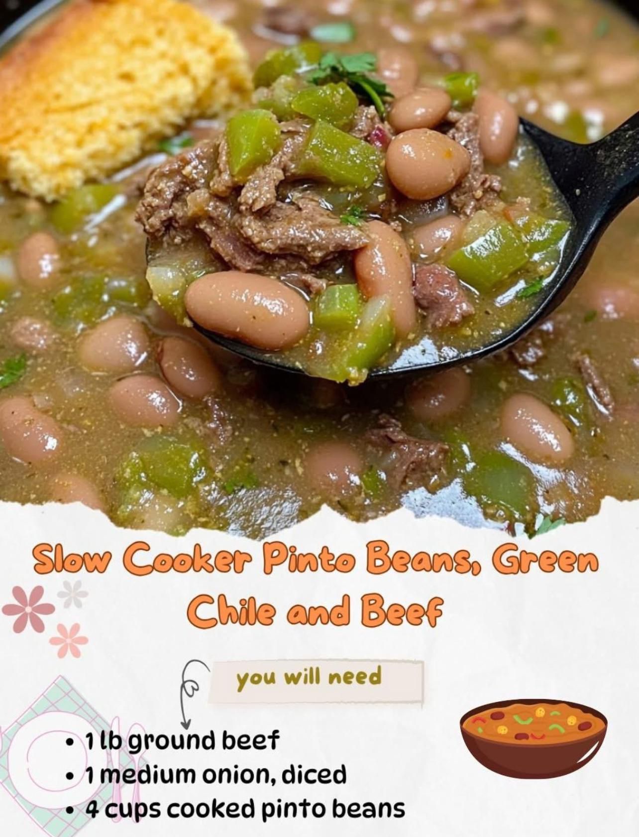 Slow Cooker Pinto Beans, Green Chile, and Beef is a true comfort meal