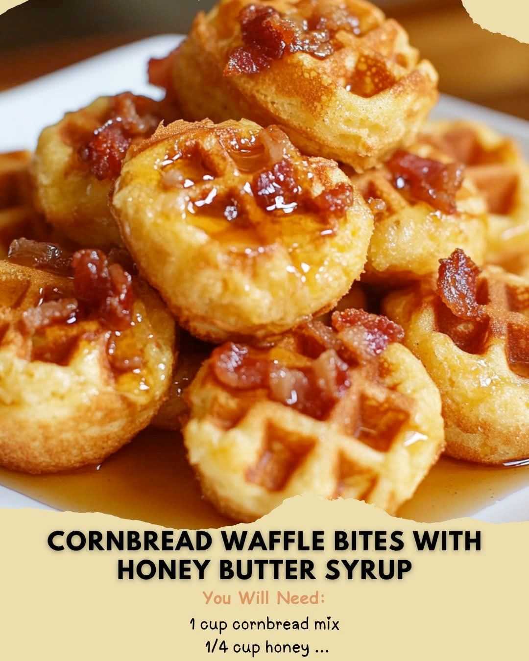 Cornbread Waffle Bites with Honey Butter Syrup