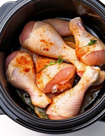 Put raw chicken drumsticks in a slow cooker with these 3 ingredients