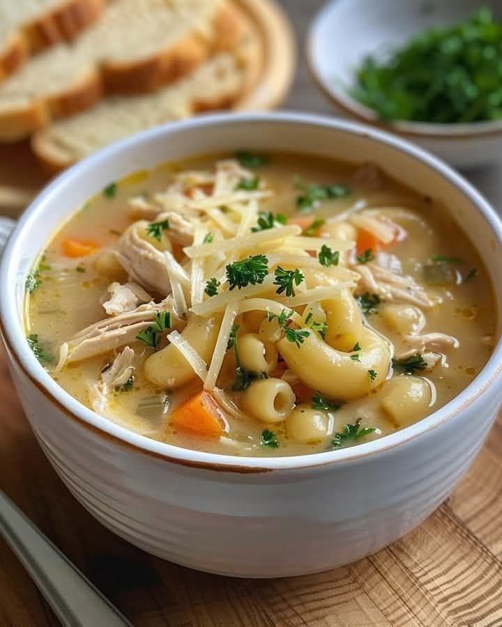 Cheesy Chicken Tenderloin Macaroni Soup