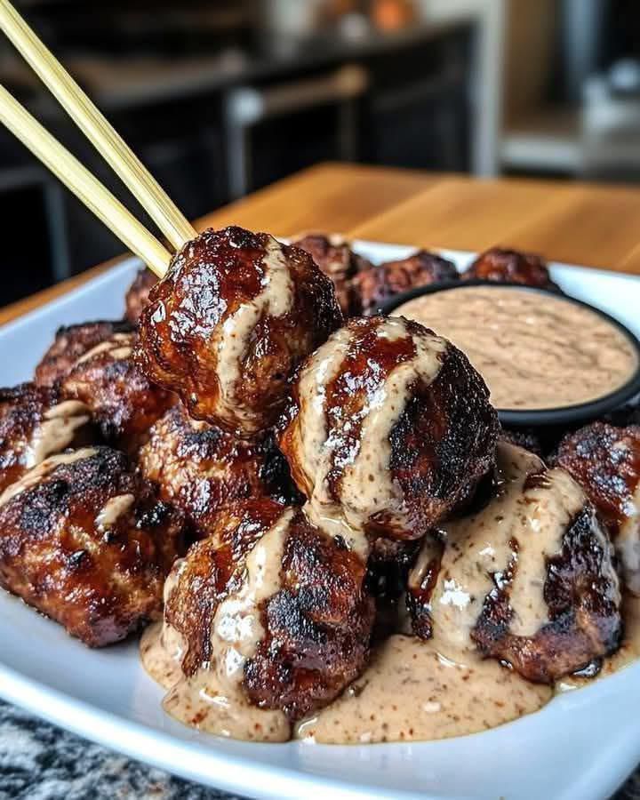 Korean BBQ Meatballs with Spicy Mayo Dip