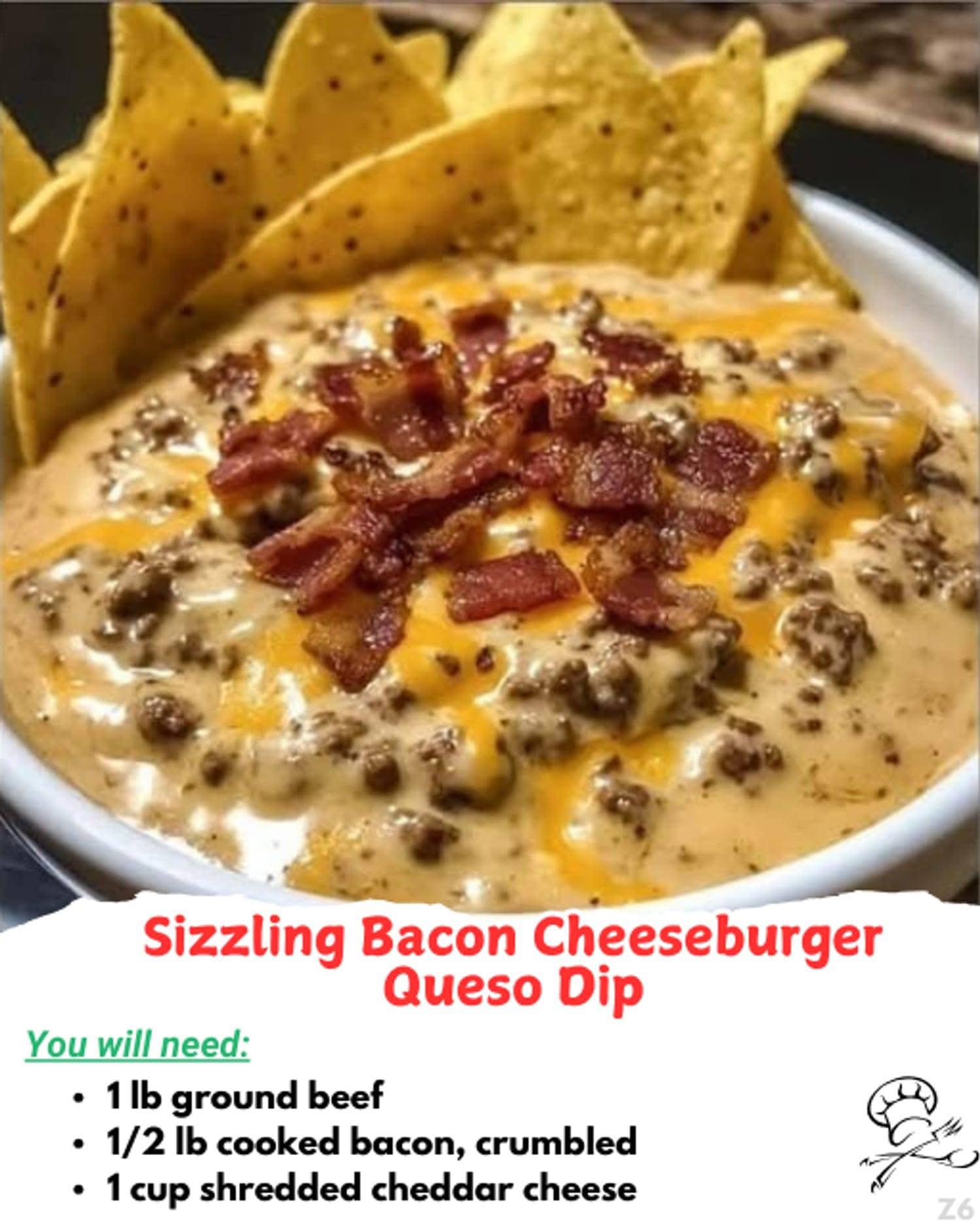 Sizzling Bacon Cheeseburger Queso Dip