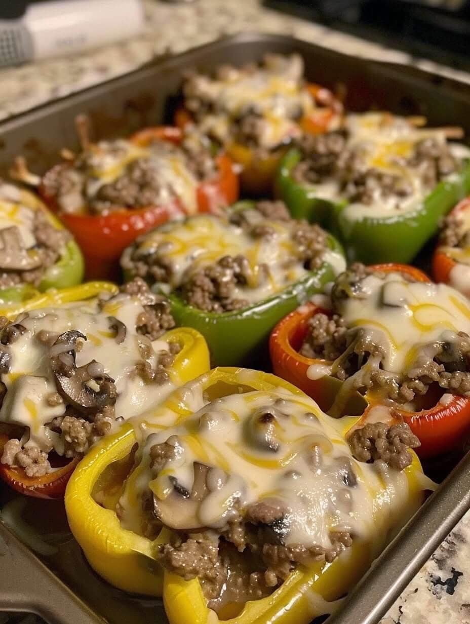 Easiest PHILLY CHEESESTEAK STUFFED PEPPERS