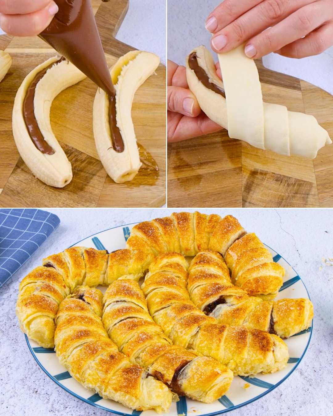 Banana and Hazelnut Chocolate Puff Pastry Rolls Recipe