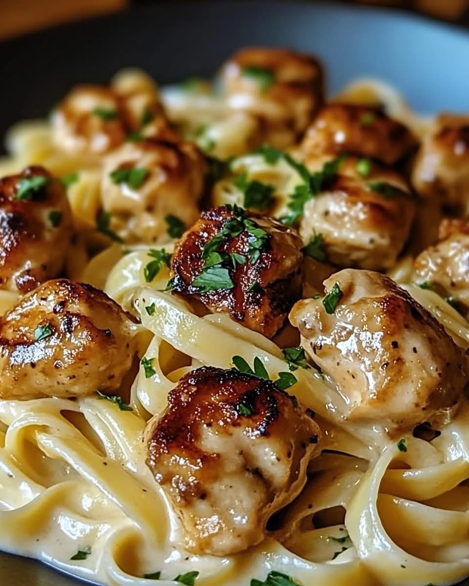 Garlic Butter Chicken Bites with Creamy Parmesan Pasta