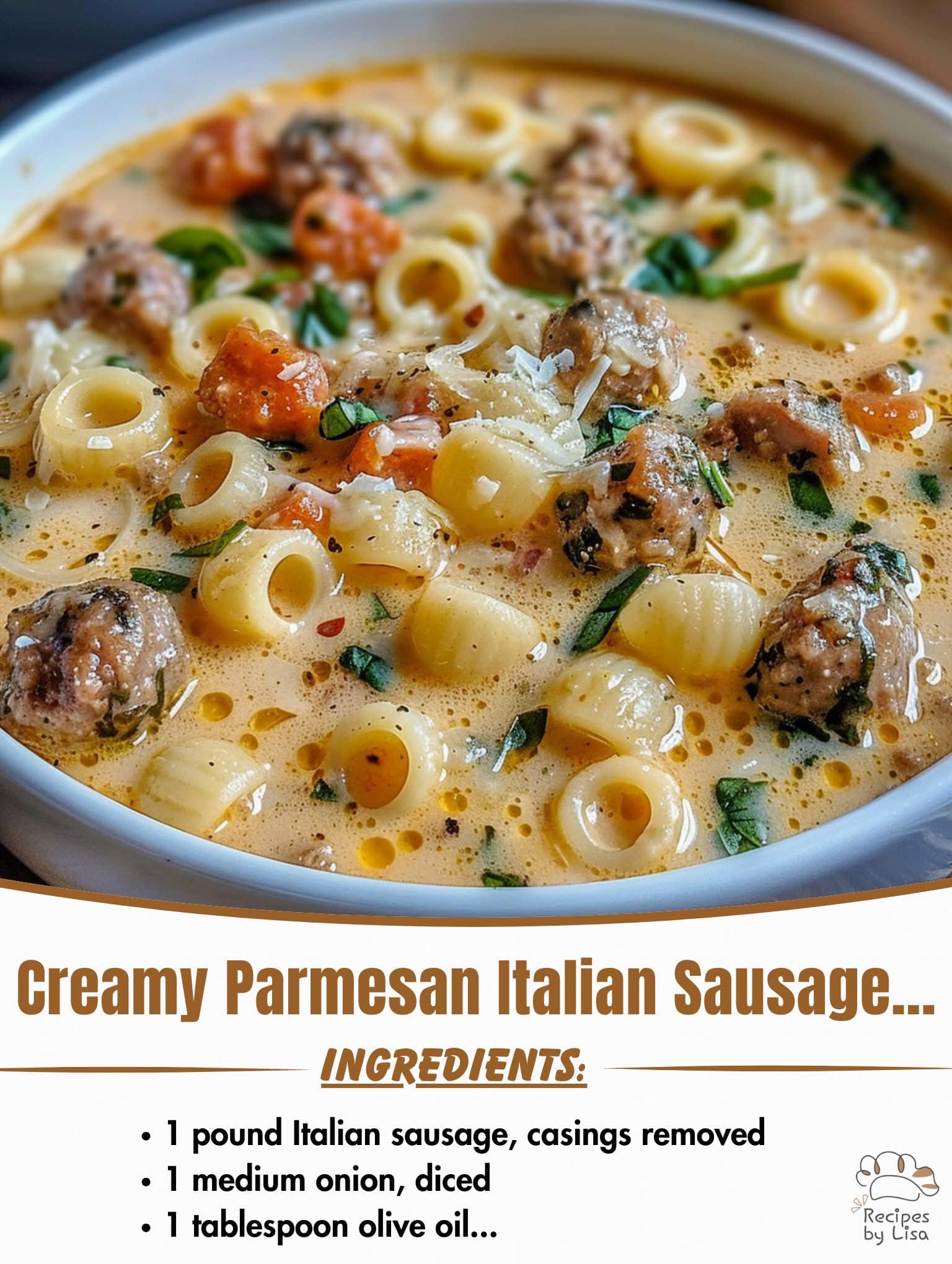 Creamy Parmesan Italian Sausage Ditalini Soup