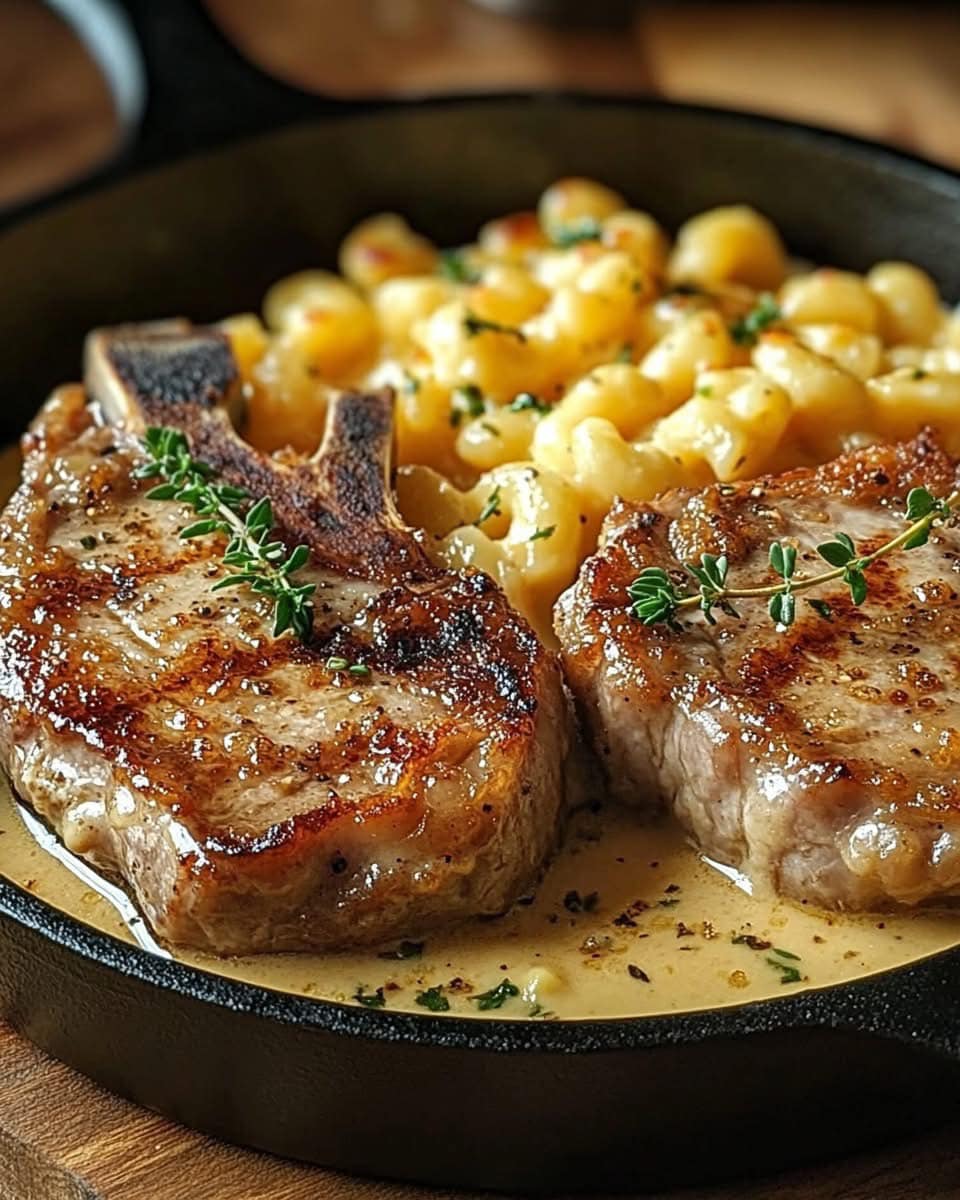 Garlic Butter Pork Chops with Cheesy Potato Bake