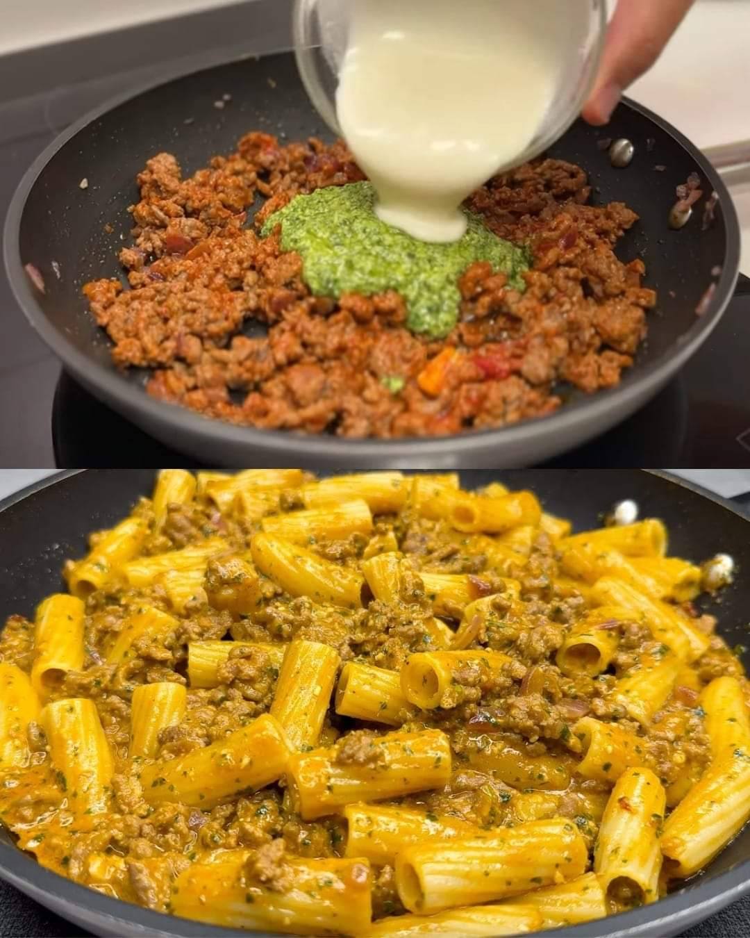 Delicious Pasta with Beef and Basil Pesto