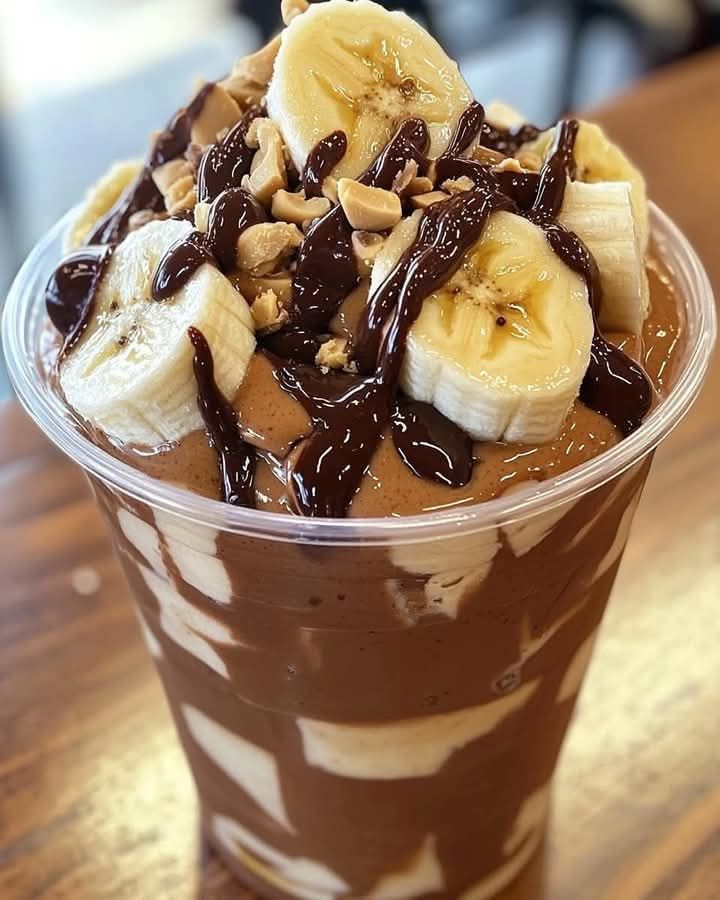 Smoothie banane au chocolat et au beurre de cacahuète