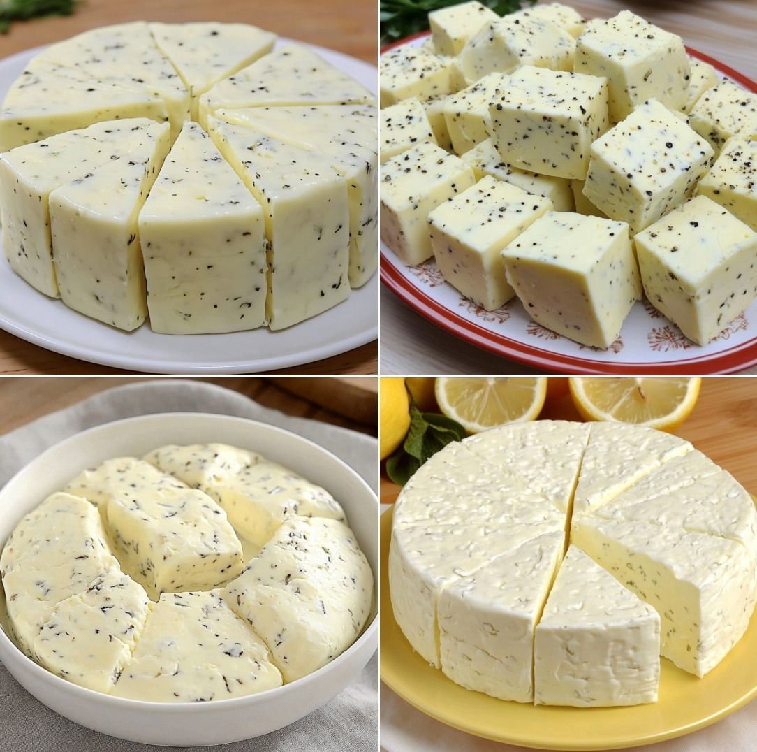 Homemade cheese cubes with herbs and black pepper