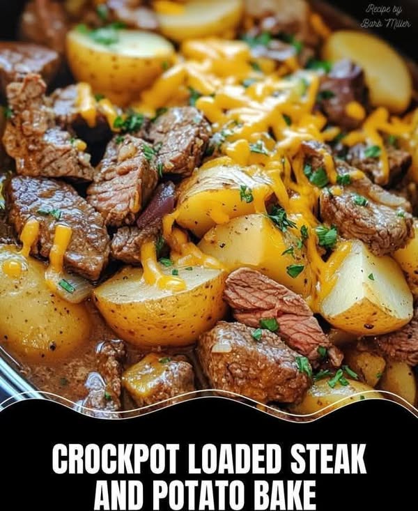 Crockpot Loaded Steak and Potato Bake