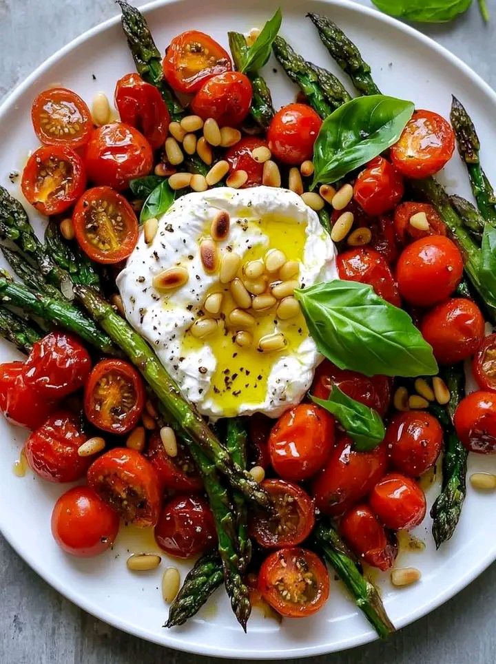 Grilled Asparagus and Cherry Tomato Salad with Burrata