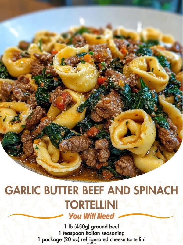 Garlic Butter Beef and Spinach Tortellini