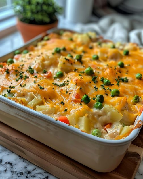 Spring Veggie Loaded Chicken Potato Casserole