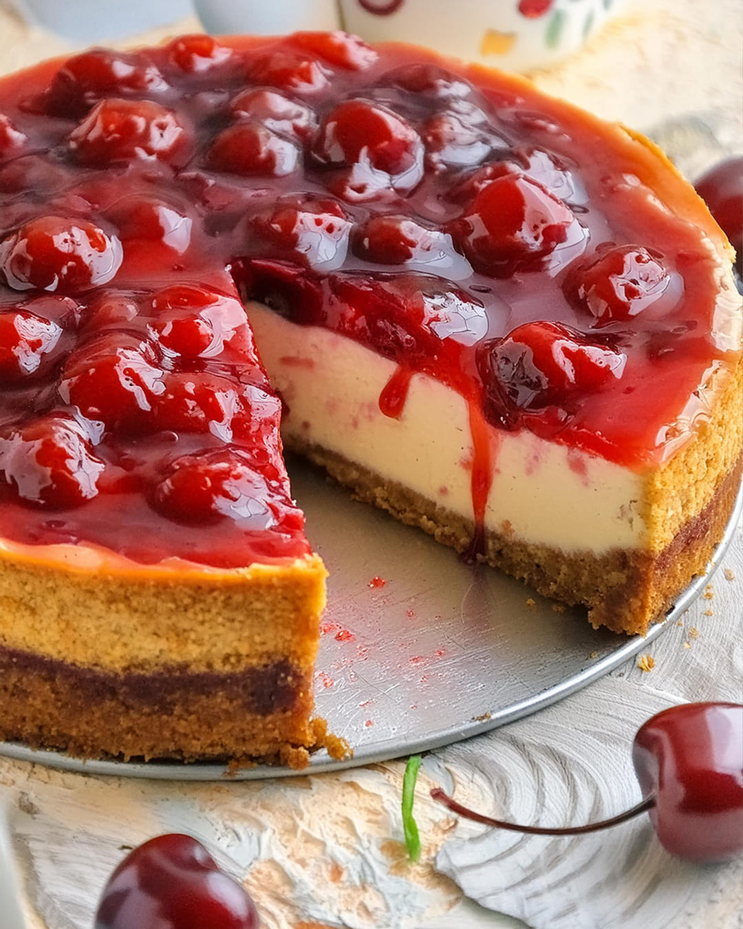 New York Style Cherry Cheesecake