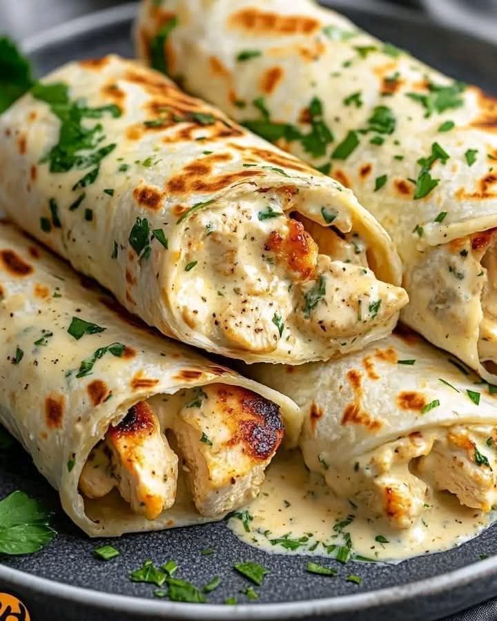 Savory Chicken Wraps with a Garlic Cream Sauce