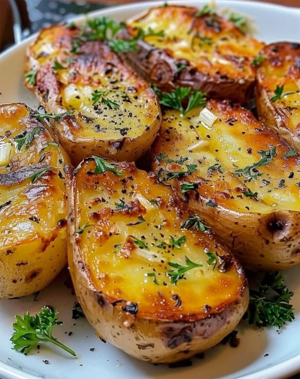 Baked potatoes with garlic and butter