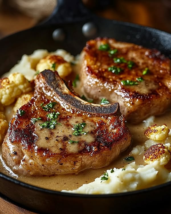 Garlic Butter Pork Chops with Creamy Potato Casserole