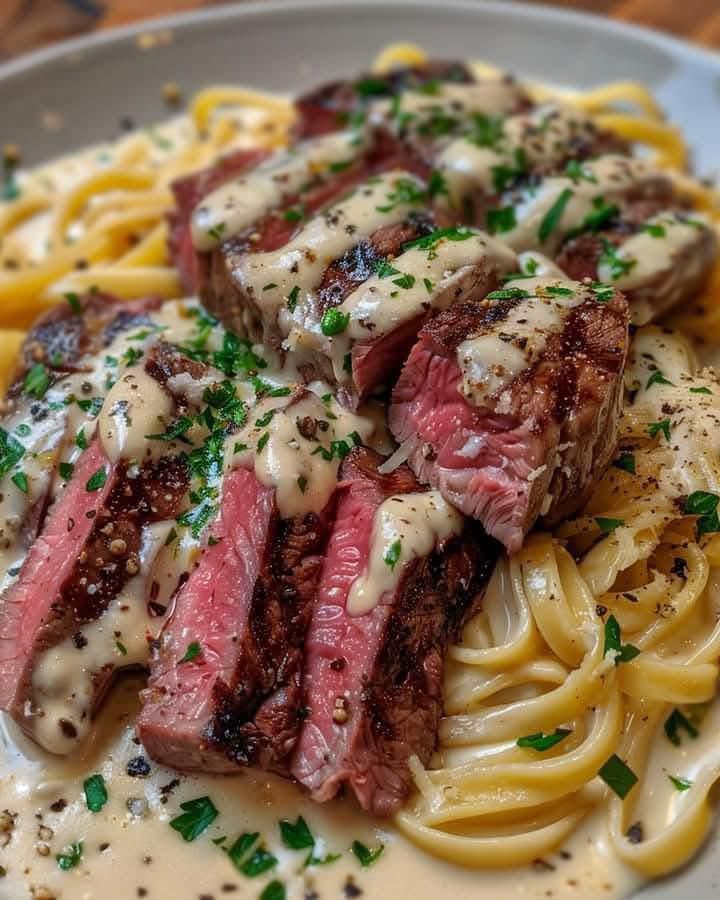 Savory Steak Gorgonzola Alfredo with Creamy Parmesan Sauce