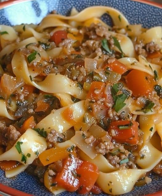 Pasta with Ground Meat, Carrots, and Fresh Herbs