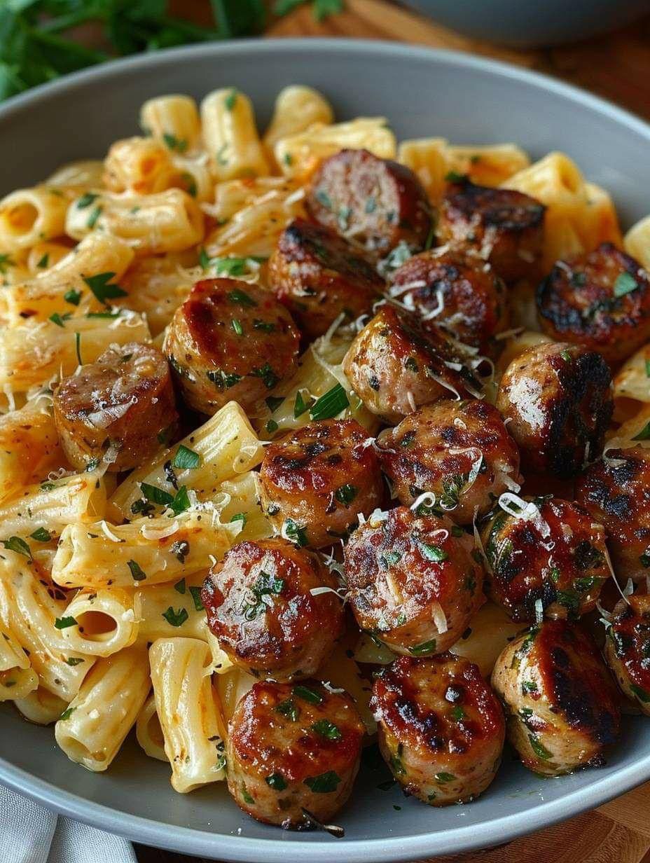 If you’re craving a cozy meal that combines rich flavors and a comforting vibe, these Garlic Butter Sausage Bites with Creamy Parmesan Pasta are perfect for you!