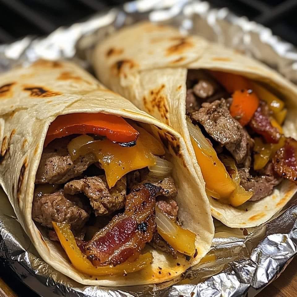 **Cheesy Bacon Philly Steak Wraps