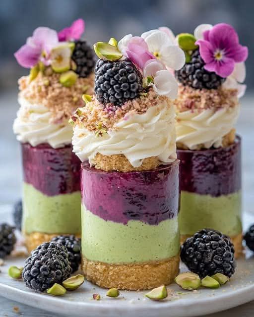 Pistachio & Blackberry Cheesecake Towers