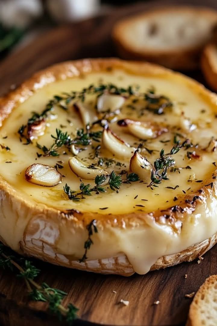 Savory baked brie with garlic and herbs