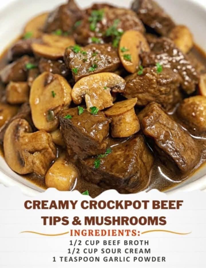 Creamy Crockpot Beef Tips & Mushrooms