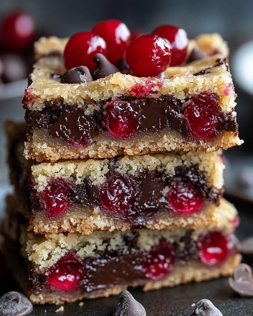 Heavenly Maraschino Cherry Chocolate Chip Cookie Bars