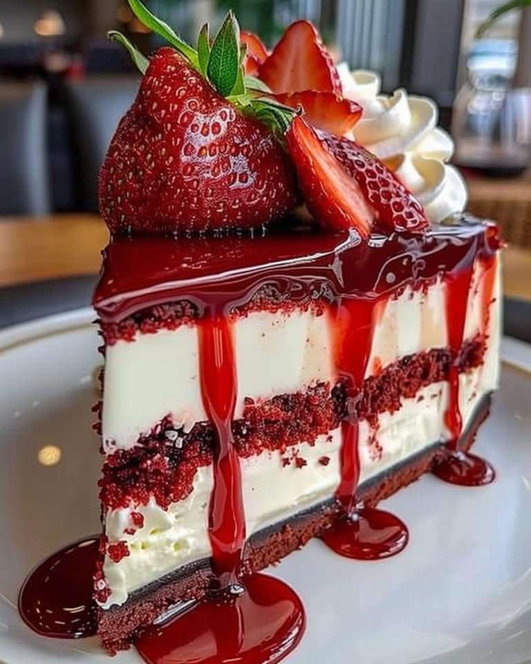 Indulgent Red Velvet Strawberry Cheesecake