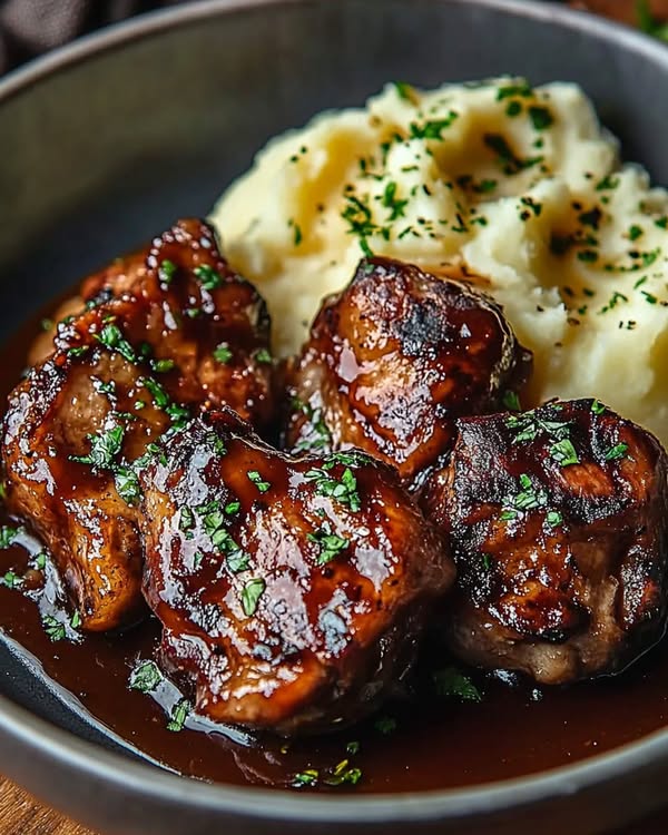 Slow-Cooked Garlic Butter Chicken & Ribeye with Parmesan Potatoes