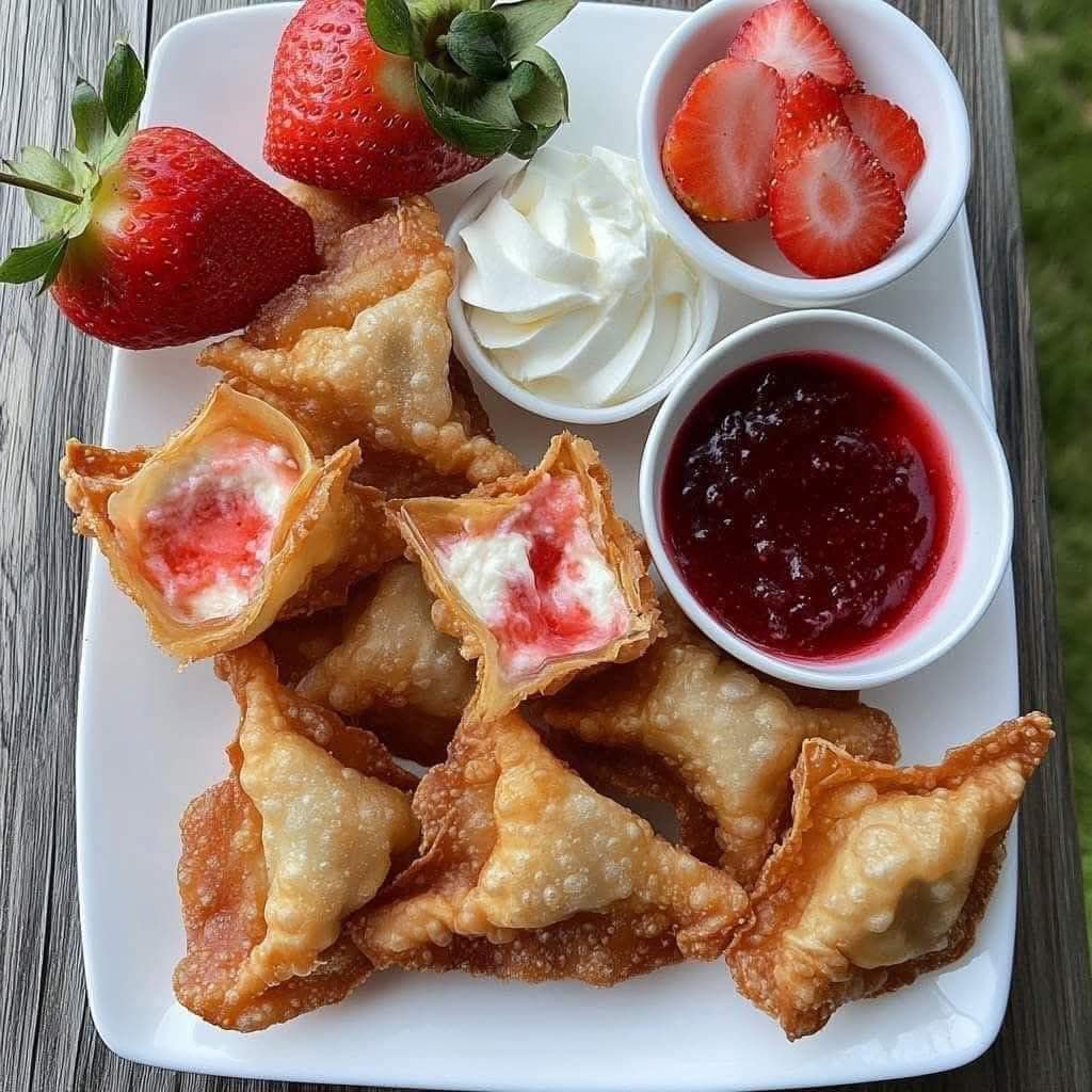 Title: Crispy Cream Cheese Dumplings with Strawberry Dipping Sauce