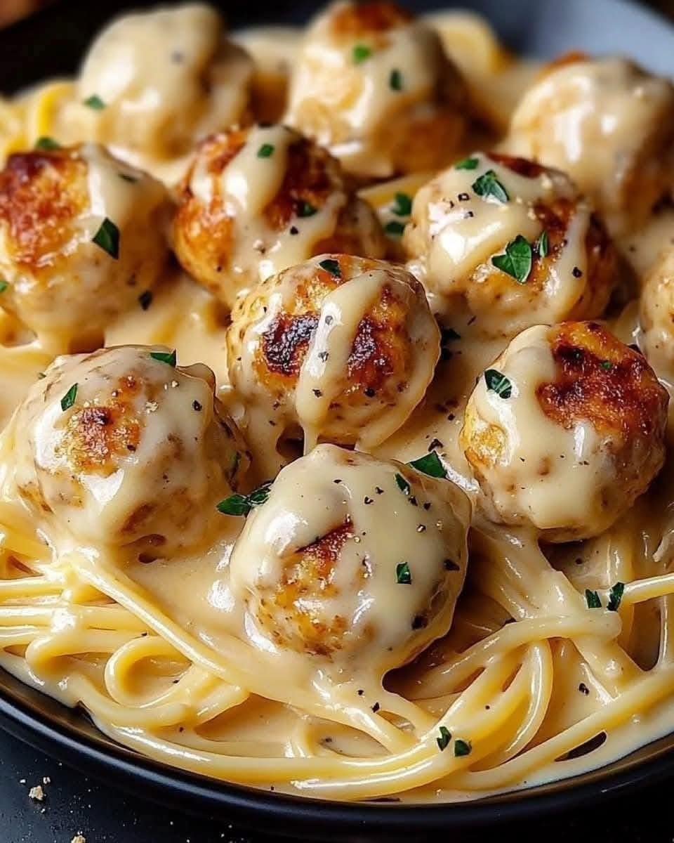 Garlic Butter Chicken Balls with Creamy Parmesan Pasta