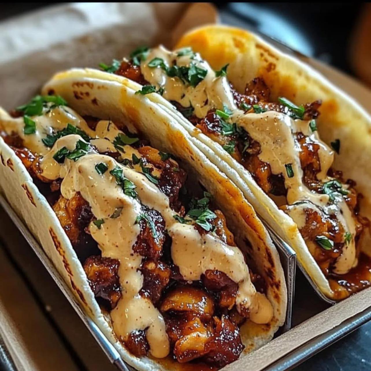 Garlic Butter Honey BBQ Chicken Tacos