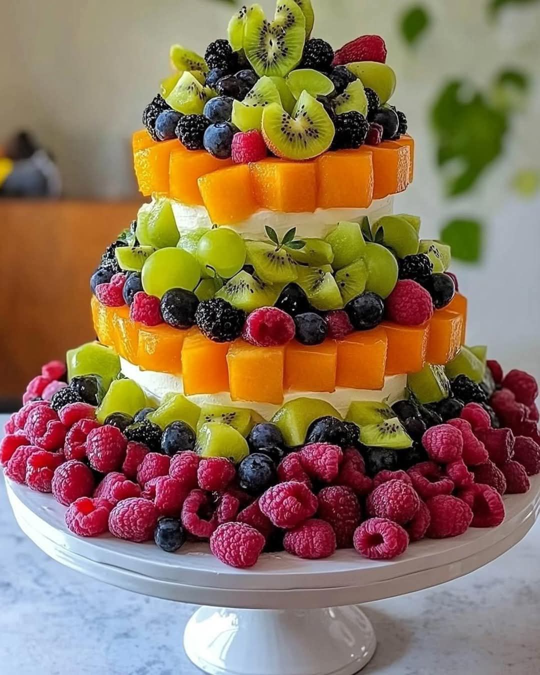 Fresh Fruit Three-Tiered Cake