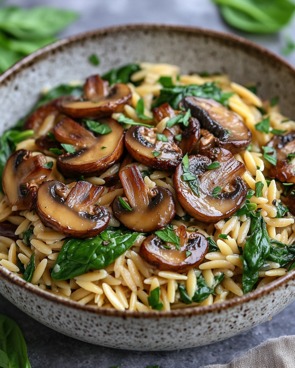 Creamy Garlic Mushroom & Spinach Orzo