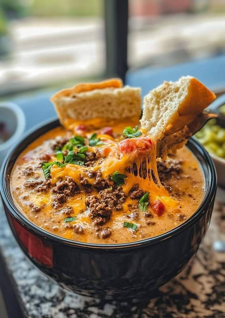 Slow Cooker Cheesy Burger Flavored Soup