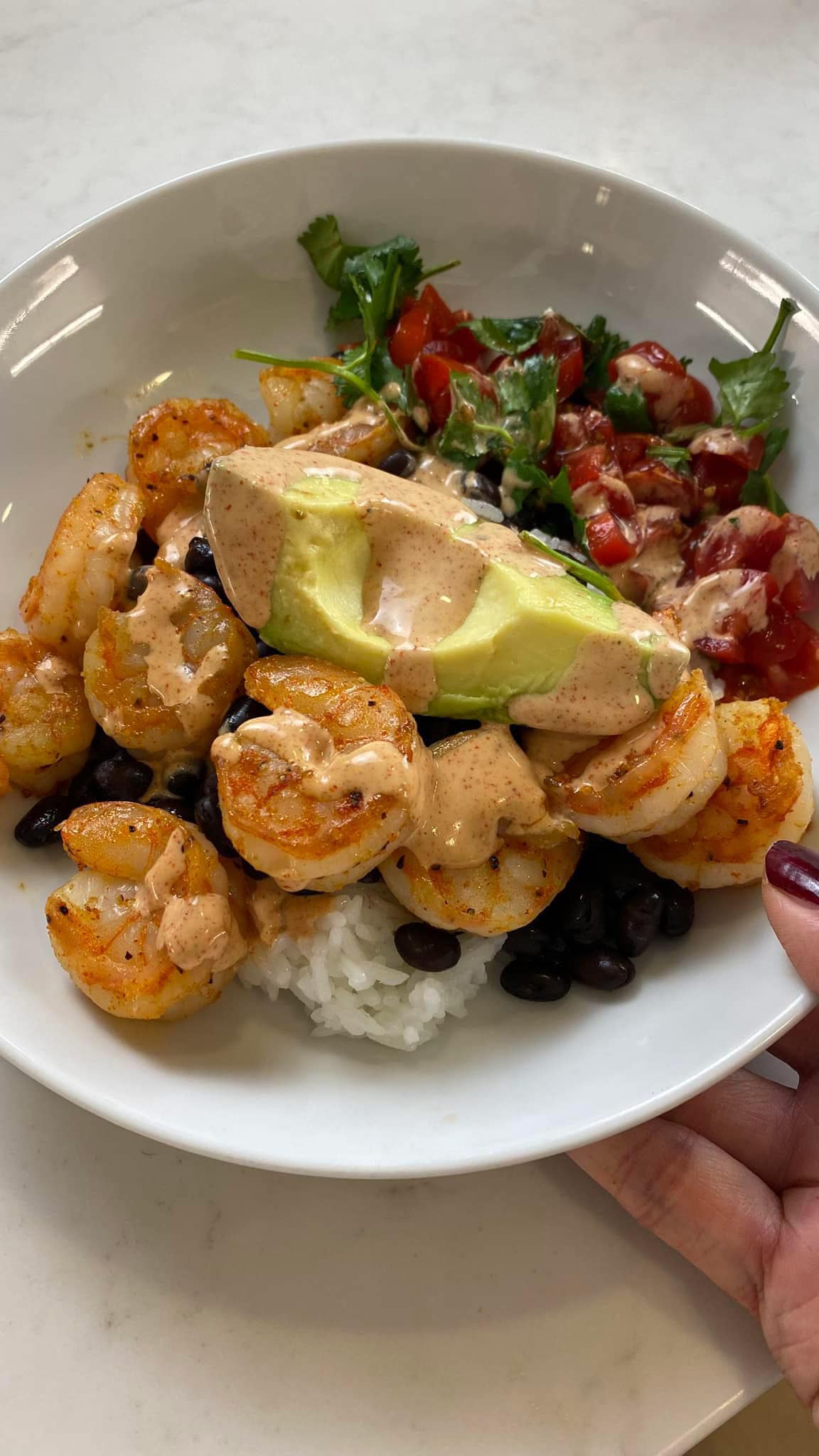 Shrimp Bowl with Avocado and Spicy Sauce Recipe