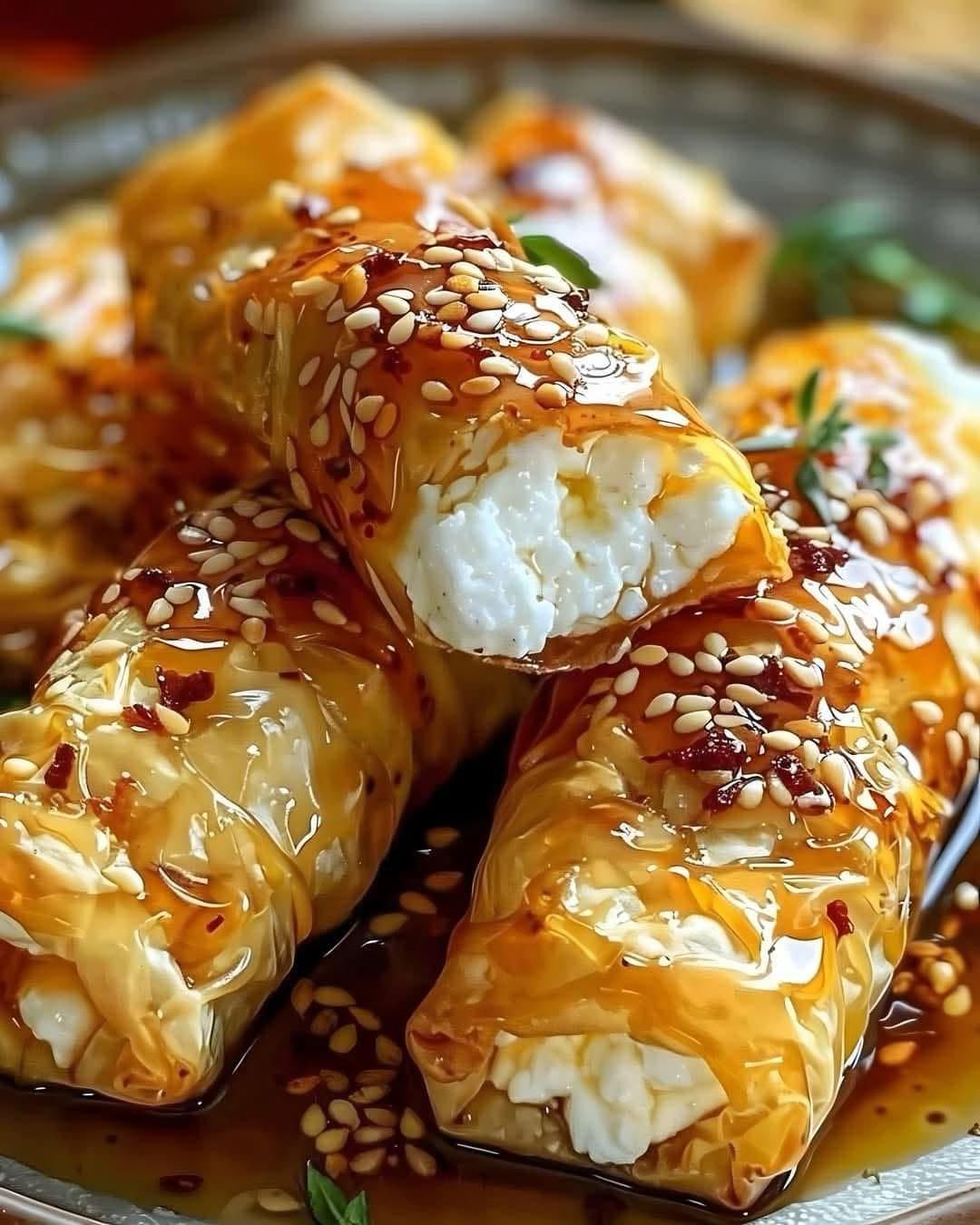 Crispy Cheese Filo Rolls with Honey & Sesame – Sweet & Savory Delight!