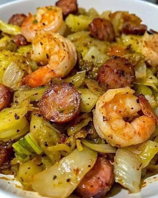 Fried Cabbage with Shrimp & Sausage